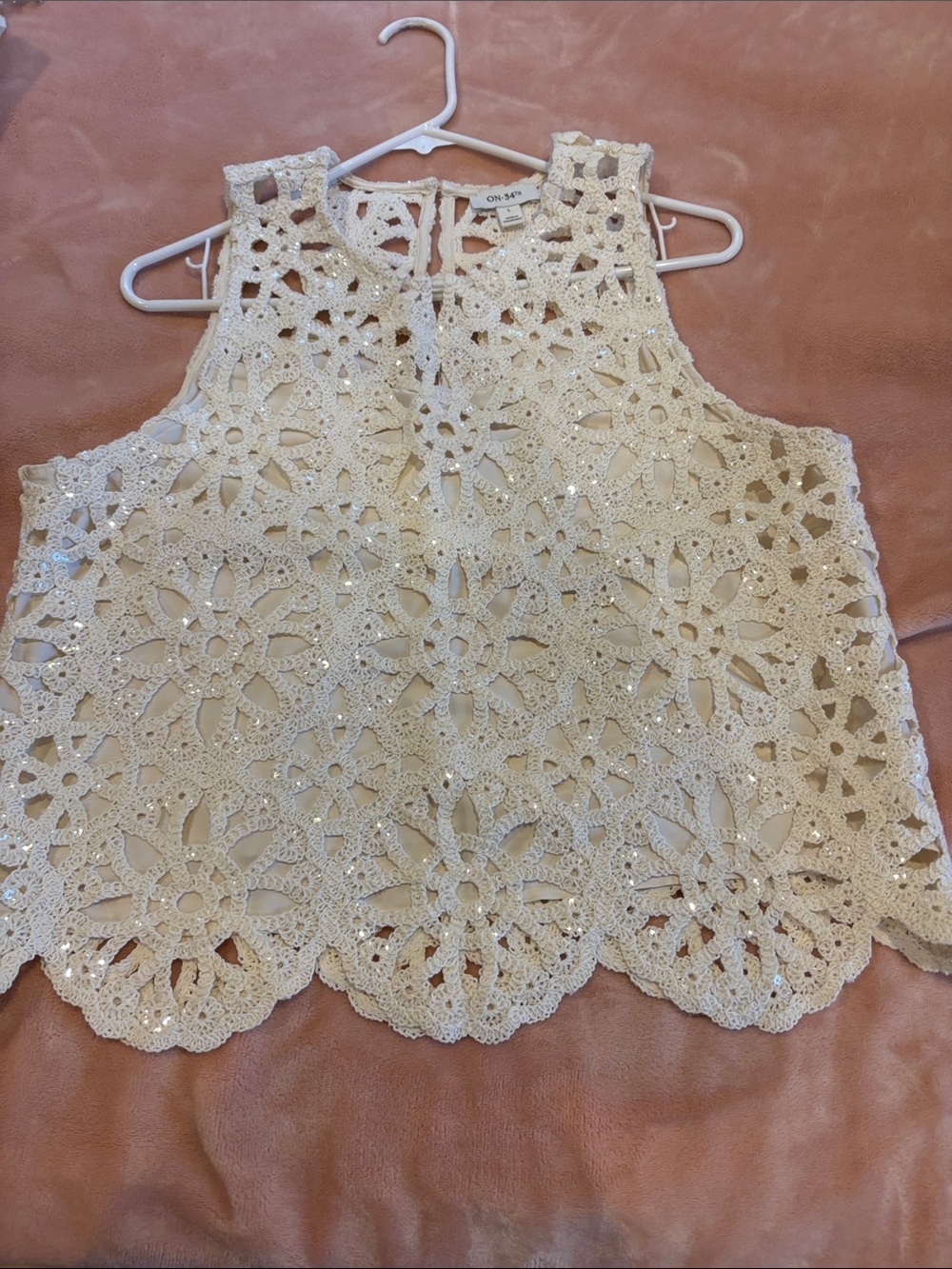 Open-Shoulder Crochet Lace Camisole in Cream